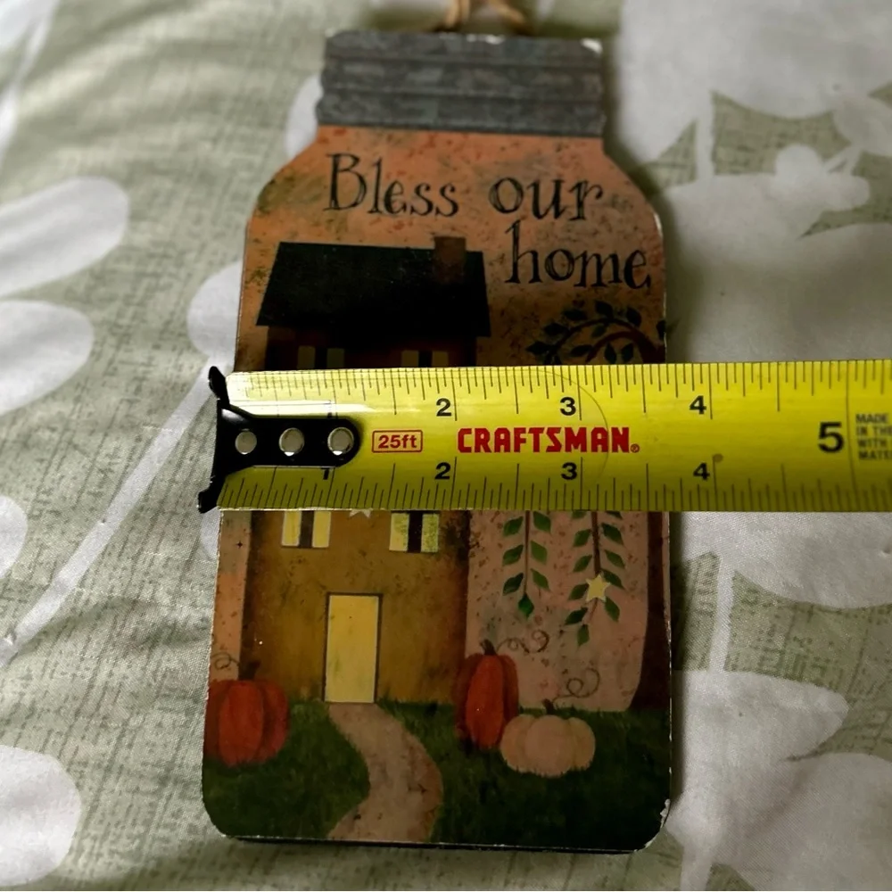 VTG Rustic Farmhouse Mason Jar Shape Cottagecore Bless This Home Pumpkin Wall